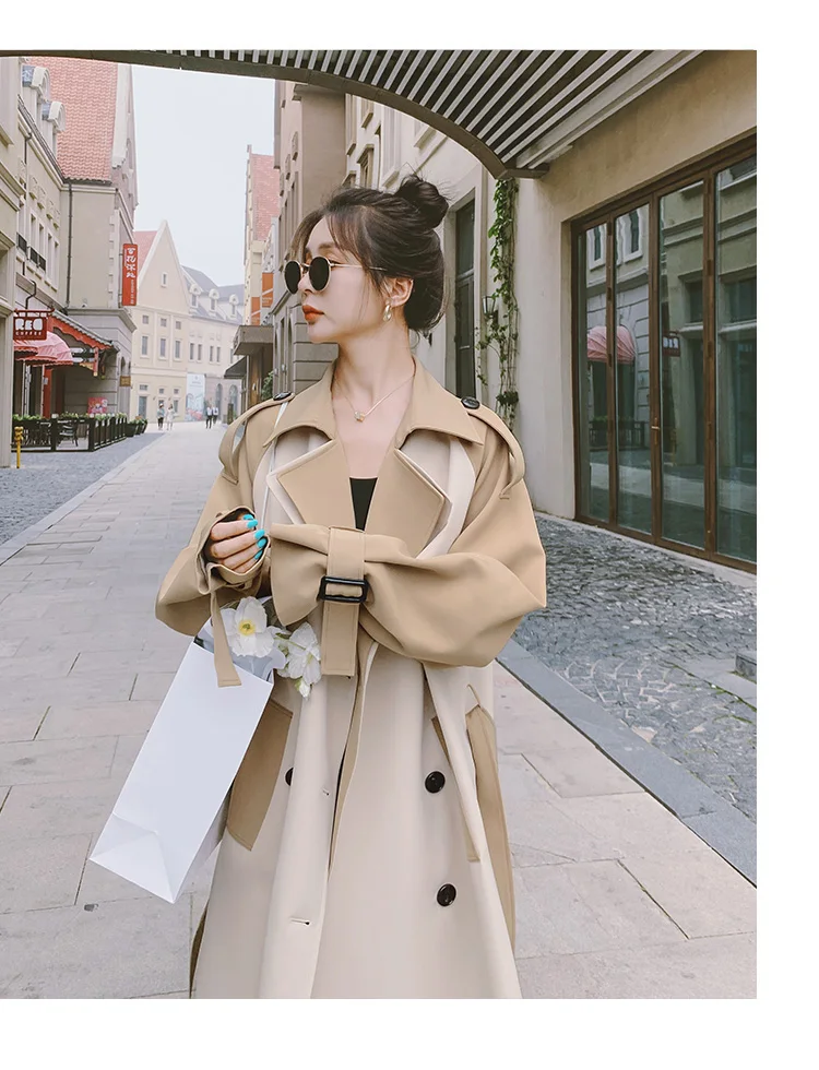 long duvet coat High-quality Contrast Color Stitching Trench Coat For Womens 2022 Spring Autumn Long Windbreakers Sashes Ladies Fashion Overcoat parka jacket women