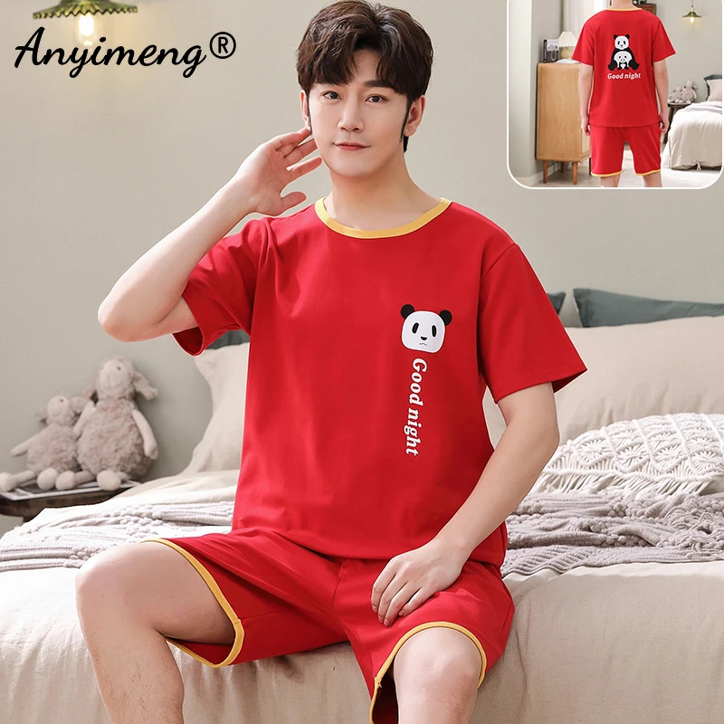 organic pyjamas 4XL Pajamas Set Cotton for Men Summer Shorts Home Suits Soft Casual Nightwear 3XL Pullover Cartoon Printing Fashion Pyjamas Man men's cotton pyjamas Pajama Sets