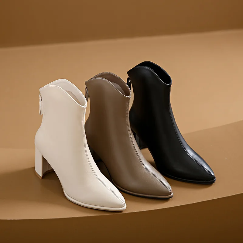 Winter Women High Heels Ankle Boots Fashion Pointed Toe Chunky Shoes 2023 New Trend Dress Pumps Casual Women Chelsea Boots