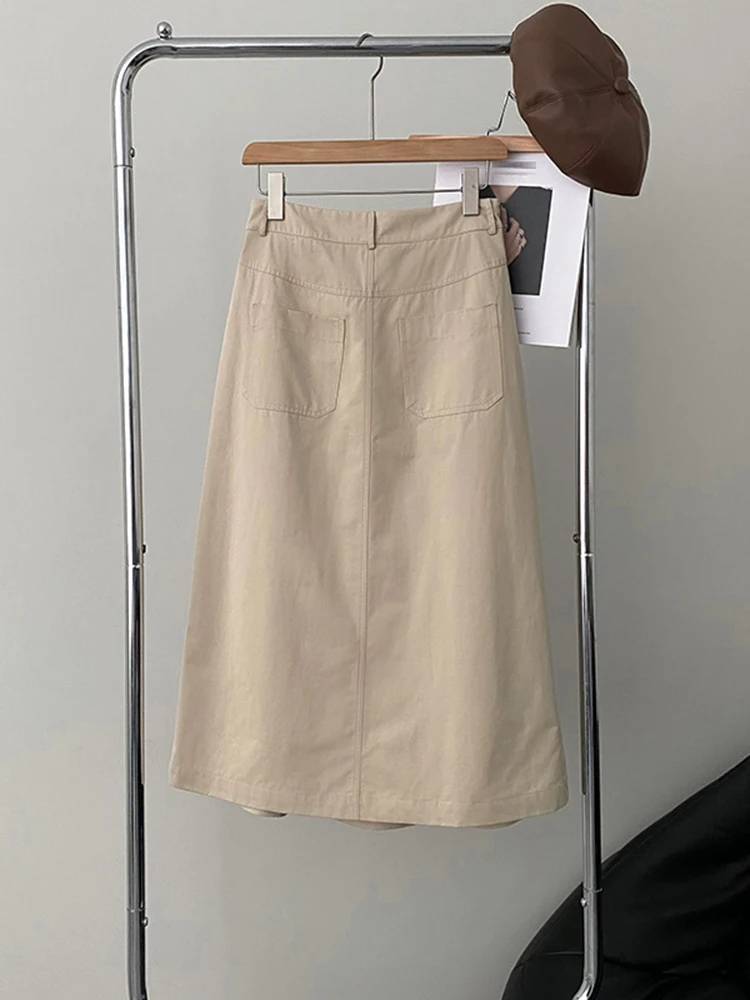 [EAM] High Waist Apricot A-line Irregular Pleated Elegant Half-body Skirt Women Fashion Tide New Spring Autumn 2026 1DH3802