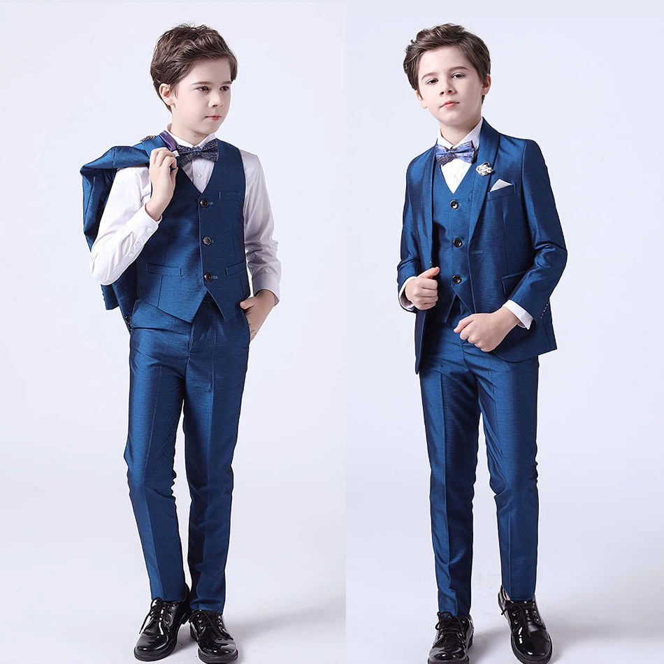 

Teenager Clothes Baby Young Performance Suit Children Elegant Pageant Costume Boys Formal Birthday Outfits Blue Party Tuxedo