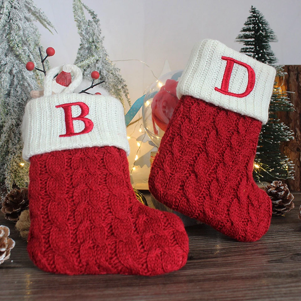 Chaussette De Noël Décorative Tricot Flocon De Neige - 20x10 Cm, Avec Corde, Pour Sapin Ou Bonbons