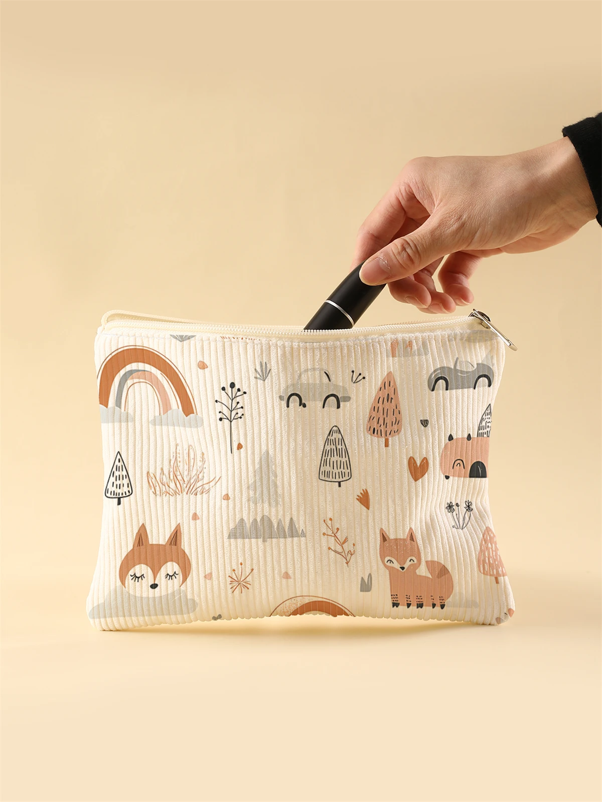 Corduroy Travel Cosmetic Bag Portable Makeup Storage Bag Purses Women Large Capacity Zipper Make Up Organizer Storage Clutch