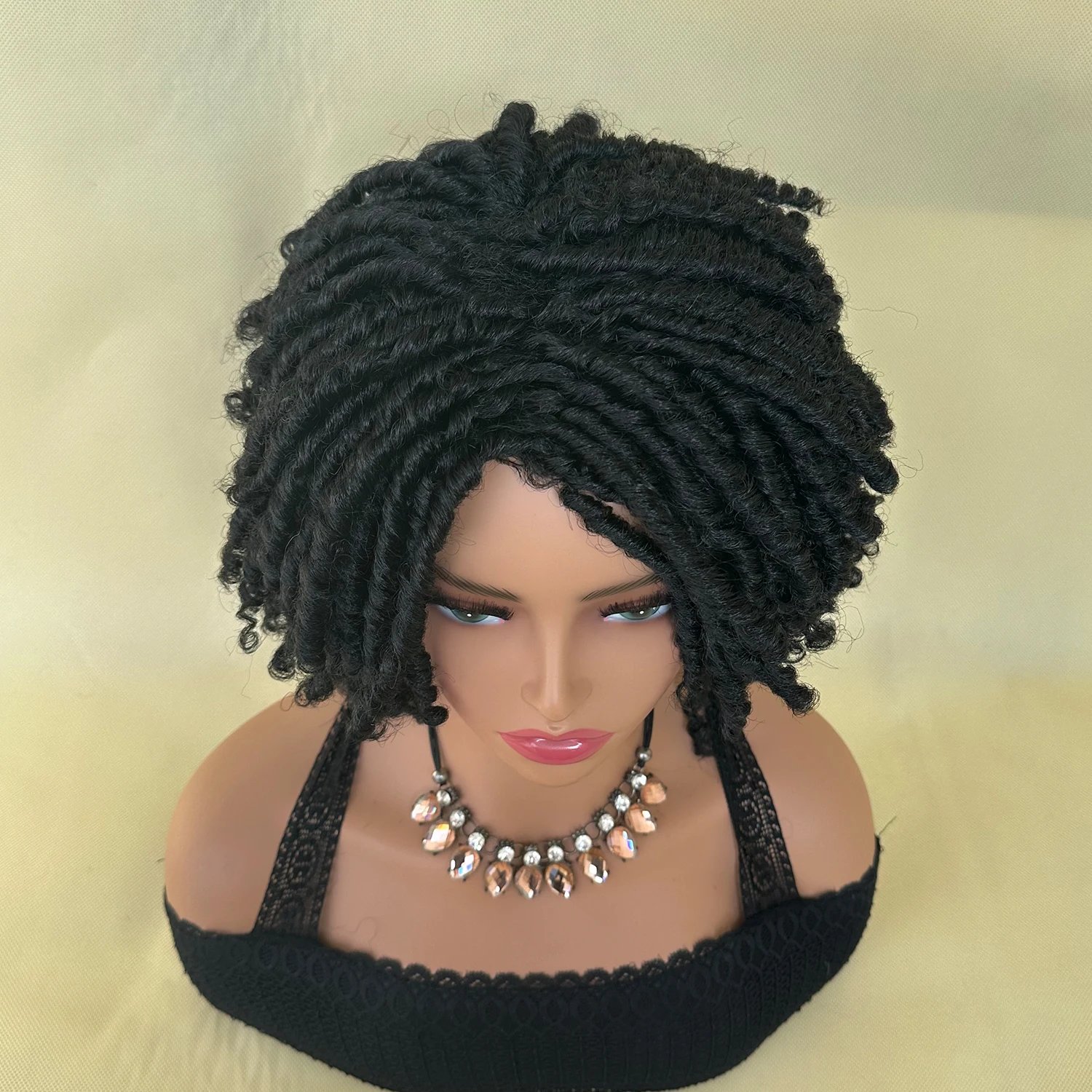 Mens Afro Bob Braided Wig Synthetic Faux Locs Crochet Twist Braiding Wig For Women