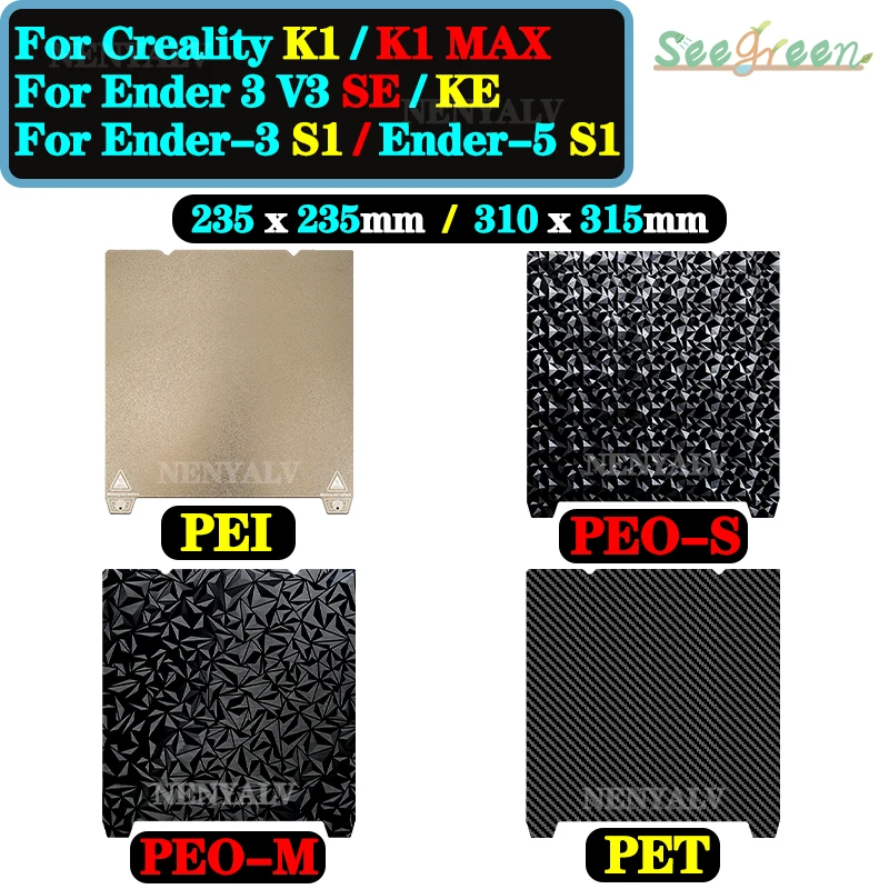 Per Ender 3 V3 Se / Ender 3 S1 Pro / Ender-5 S1/Per Creality K1 / K1 Max Build Plate 310 X315Mm Pei Build Plate 235X235Mm