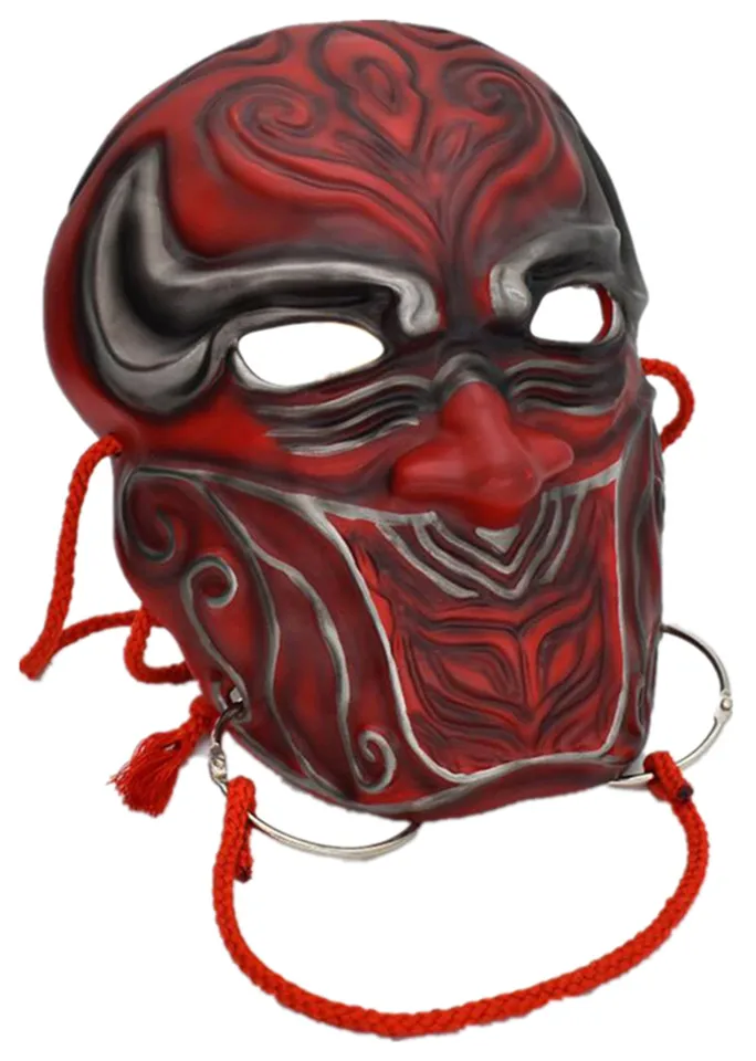 Máscara Para Festa Genérica Samurai Uncle Oni Halloween Cosplay Latex Mask Guerreiro Para Adultos Azul