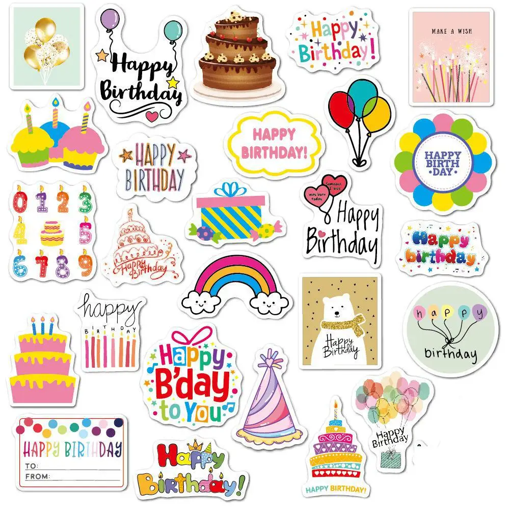 Colorful Celebration Birthday Party Stickers - Set of 92 on 2 Sticker  Sheets, Happy Birthday Stickers, Birthday Party Stickers