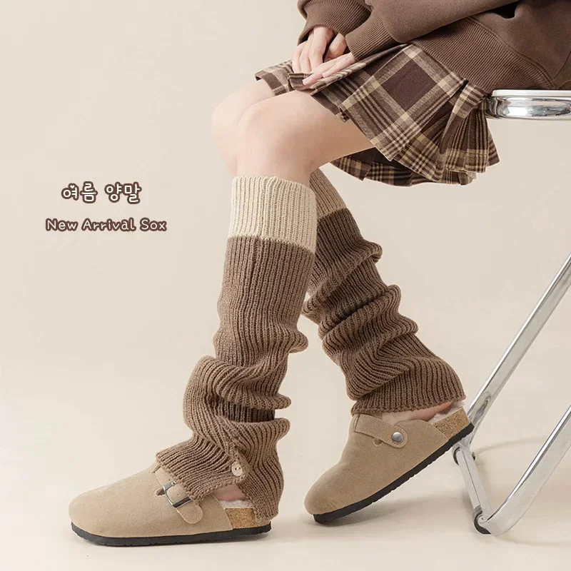 Retro Fashion Kids Girl Leg Warmers Korean Simplicity School Solid Color Calf Sock for Children Autumn Winter Piles Loose Socks