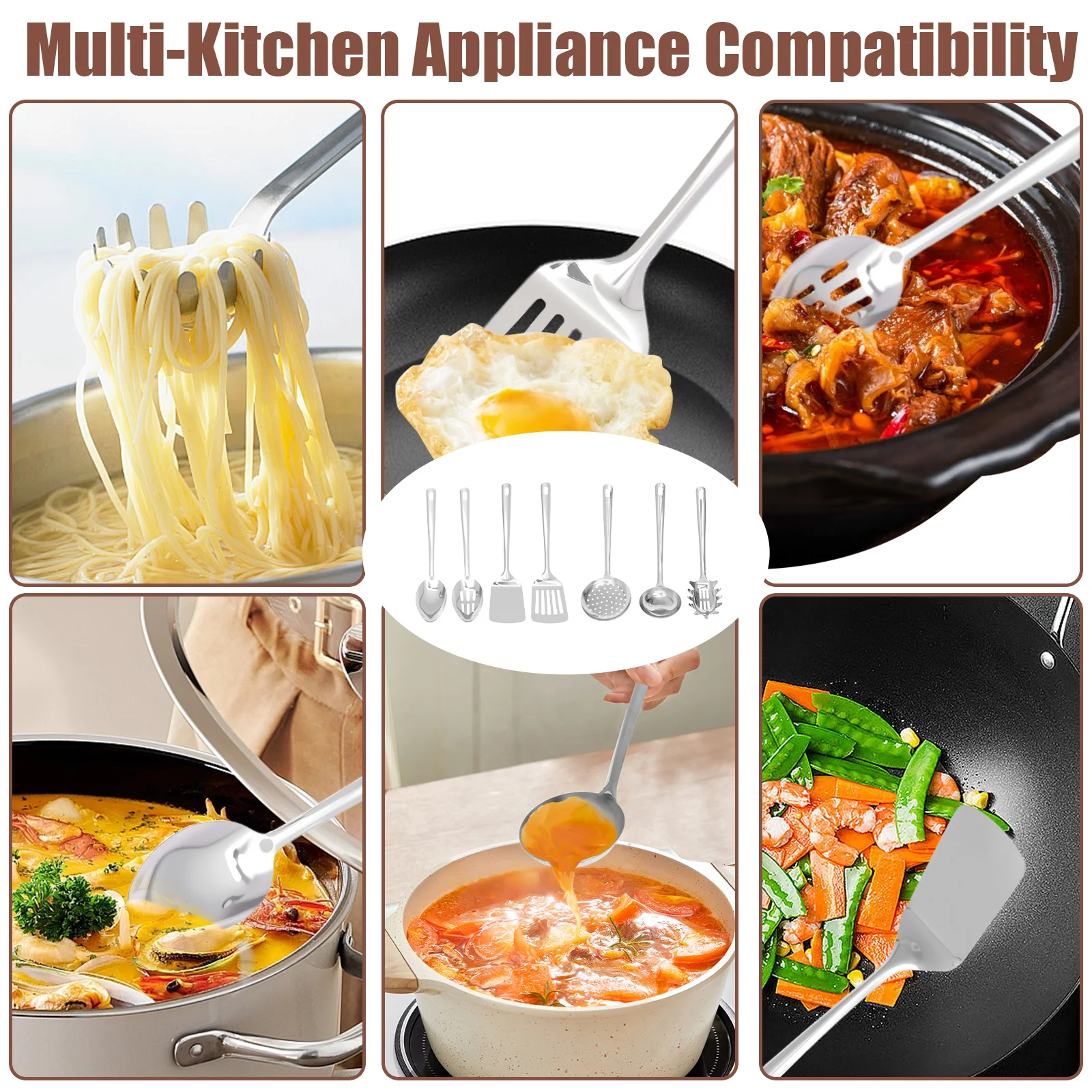 4/6/7 Pcs Cooking Utensils Set Stainless Steel Kitchen Utensils Set Rustproof Kitchenware for Restaurant and Kitchen Accessories