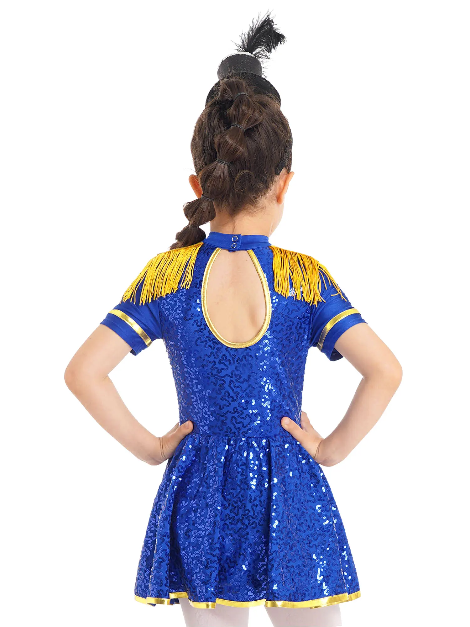 Kids Girls Drum Majorette Marching Band Costume Halloween Carnival Party Cosplay Sequins Circus Ringmaster Honor Guard Dress Up
