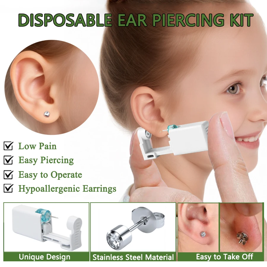 Disposable Ear Piercing Gun Built-in Earrings Studs-Safety Self Ear Piercing Tools Set 6pcs