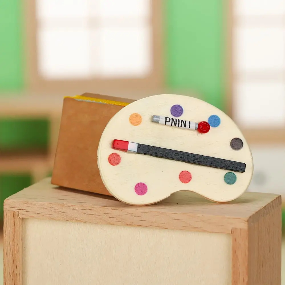 1:12 Dollhouse Miniature Easel Mini Wood Box Artist Paint Pen Drawing Board Dollhouse Furniture Toy Accessories Dollhouse Decor