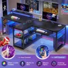 94.5" Office Computer Desk | 2 Person Gaming Desk with Storage, LED Lights, Keyboard Tray, Power Strip & USB Monitor Stand 3