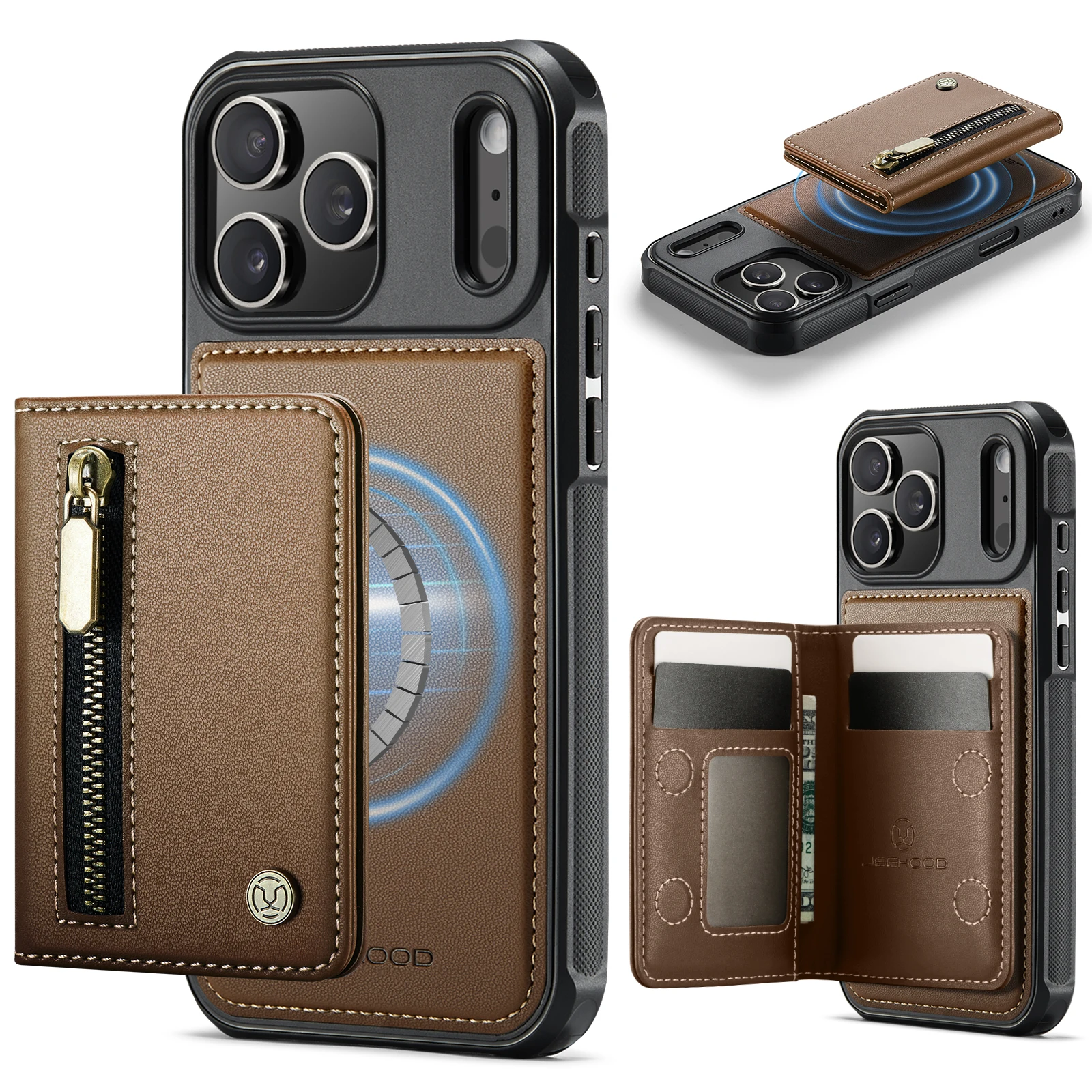Premium 2-in-1 Detachable RFID Zipper Magnetic Leather Wallet Case