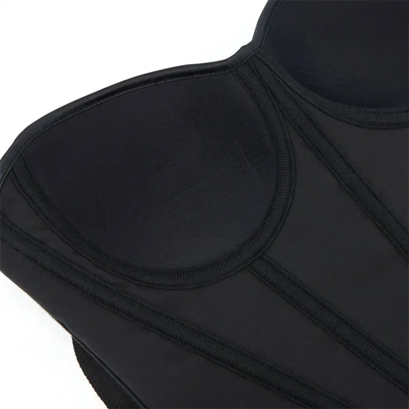 Black Striped Corset Top Women Overbust Bustier With Bras Cup Zipper Sexy Lace-Up Plastic Boned Corselet