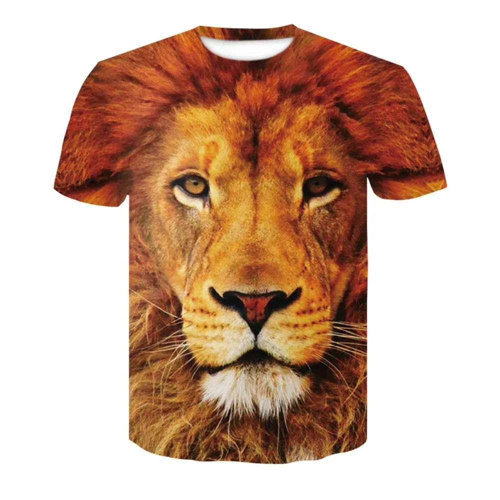 

2024 Harajuku Polyester Men's T-Shirt Lion Print 3D Animal Personalized Casual Hip Hop T-Shirt