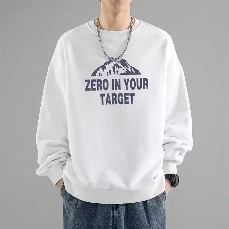Fashion Brand Sweater Men's Heavy Cotton High-Grade Versatile Loose boy Men's round Neck Long Sleeve Large Size Clothing Top