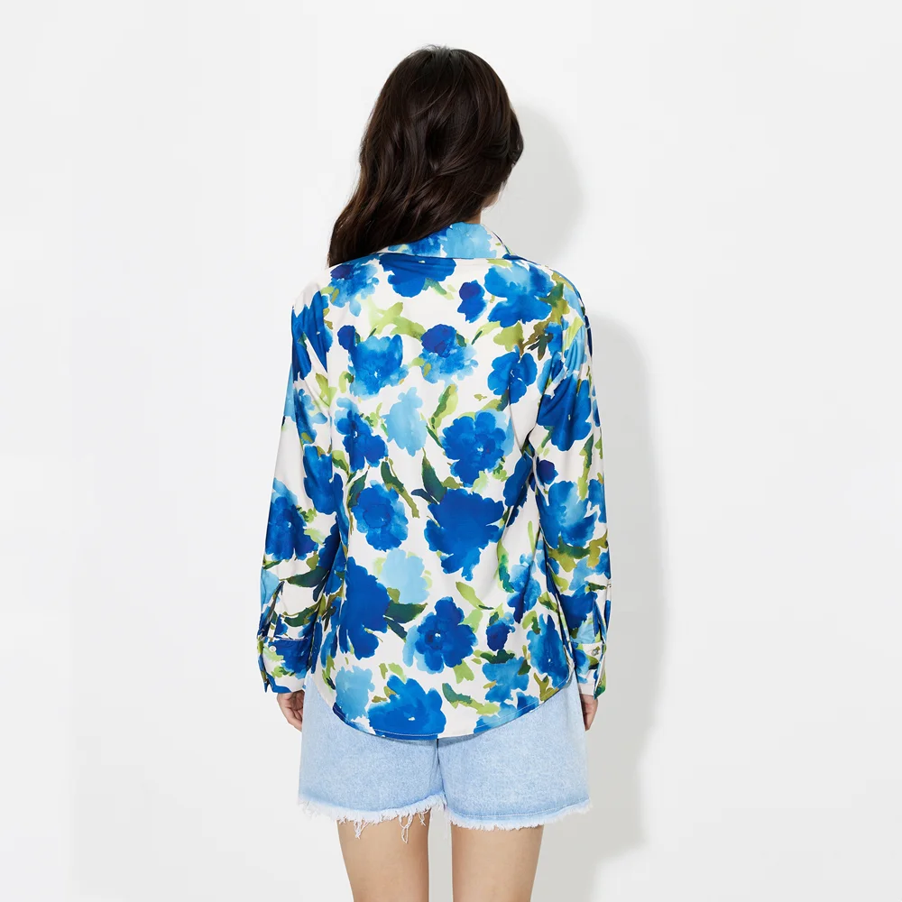 TAOP&ZA Women's 2024 Spring New Style Lady Style Printed Satin Shirt Lapel Long Sleeve Commuting 2248802