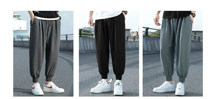 Description Picture 2 of item2024 New Summer Fashion Ultra-thin Style Versatile Loose Casual Oversized Trend Ice Silk Quick Drying Cropped Leggings for Men