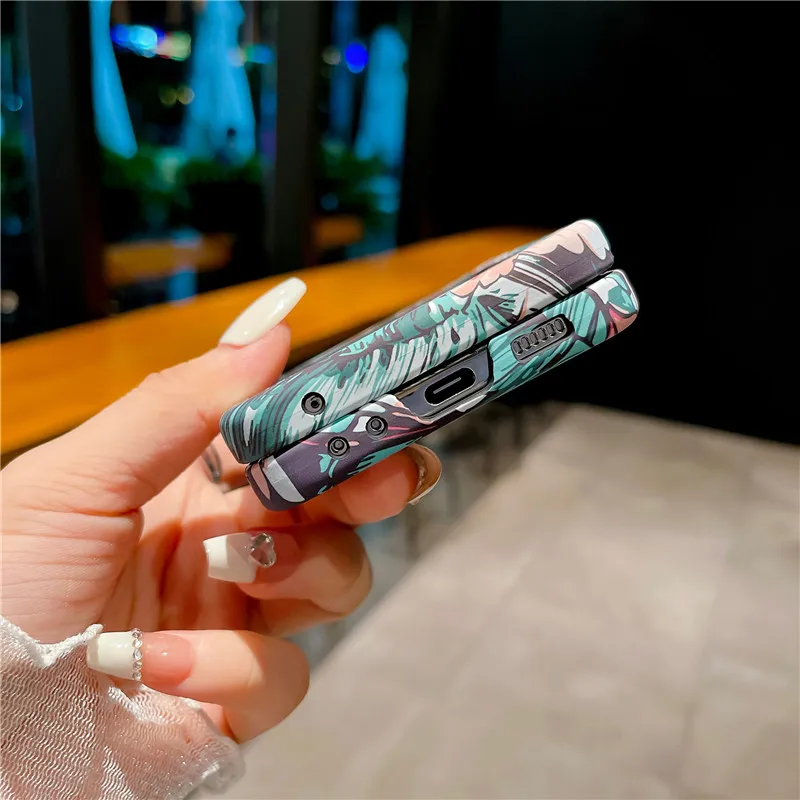 Hard Shell Flower Phone Case For Samsung Galaxy Z Flip 5 4 3 5G PC Protective Cover Flip5 Flip4