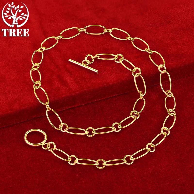 

ALITREE 24K Yellow Gold Oval Link Chain Necklace For Woman Party Wedding Engagement Fashion Jewelry Lady Birthday Christmas Gift