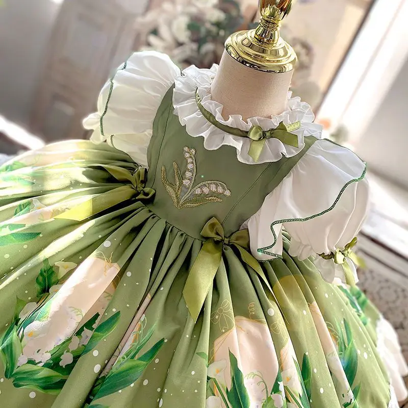 Birthday Party Lolita Sweet Dress Girls Kids Summer Green Dress Cute Princess Doll Teen For Baby Girls 2-10Y