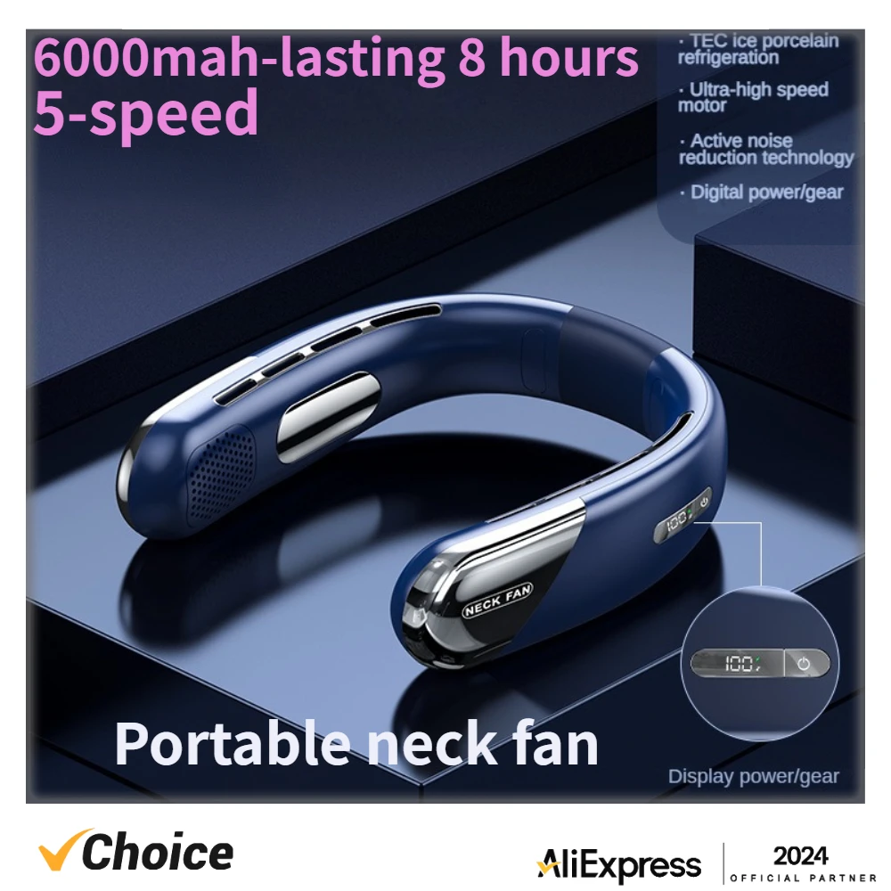 

Новый портативный шейный вентилятор 6000 мА/ч, перезаряжаемый бесшумный беслопастной вентилятор, переносной Персональный вентилятор без листьев, 5 скоростей для использования на открытом воздухе