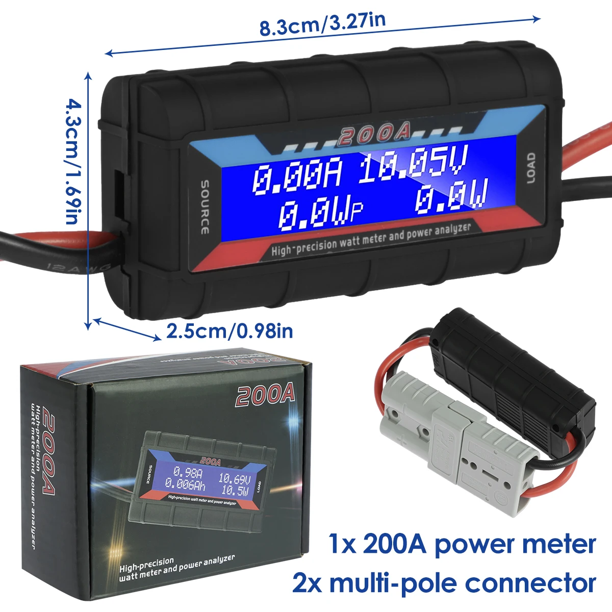 200A DC Digital Monitor Solar Power Monitor Tester Professional Battery Monitor Meter Precise LCD Volt Amp Watt Power Analyzer 6