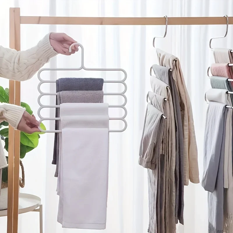 3pcs Stainless Steel S-shaped Pants Rack, Multi-layer Magic Anti Slip S-shaped Pants Clip Hanger, Wardrobe Storage Hanger