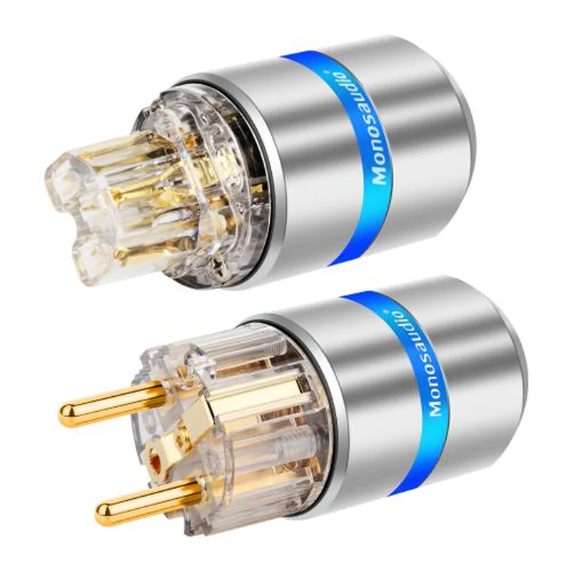 E107G/F107G Monosaudio 99.998% 순수 구리 금도금 Schuko EU 버전 전원 플러그 커넥터 IEC 암 플러그 메인 전원 코드