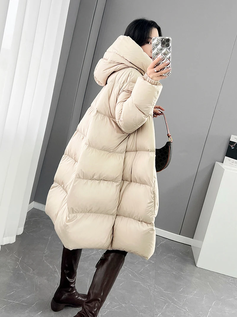 Black White Hooded down jacket for women Winter Oversized