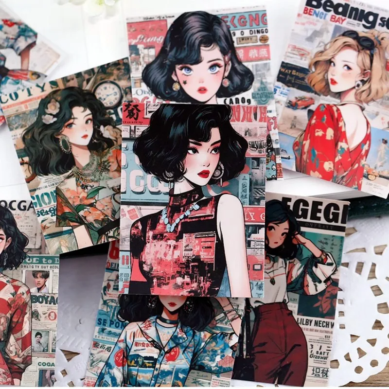 16 stücke hong kong style girls aufkleber pack material proof diy niedliche charaktere und chinesisches design für scrap book und kinder briefpapier