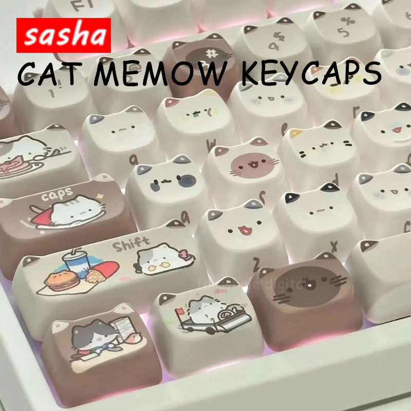 

Cute Meow Keycaps Cat Head MAO Profile PBT Key Cap Dye Sublimation for MX Mechanical Keyboard KeyCap Keyboards Accessories