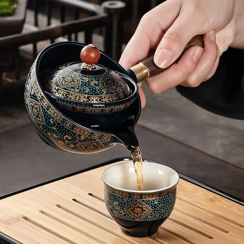 360 Rotation Tea Maker and Infuser Ceramic Tea Cup for Puer Porcelain Chinese Gongfu Set Flowers Exquisite Shape tea cup tea set