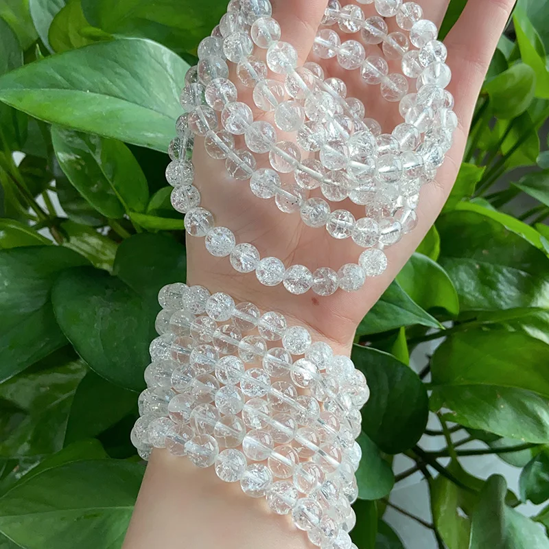 

1PC Natural Cracked Clear Quartz Crystal Bead Bracelet Women Fashion Reiki Healing Energy Quartz Gemstone Bangles Jewelry Gift