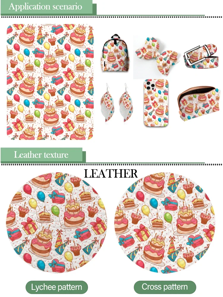 30*22cm 인조 가죽 해피 버스데이 케이크 프린트 패턴 비닐 크로스 그레인 DIY 헤어 보우 주얼리 귀걸이 공예 제작용