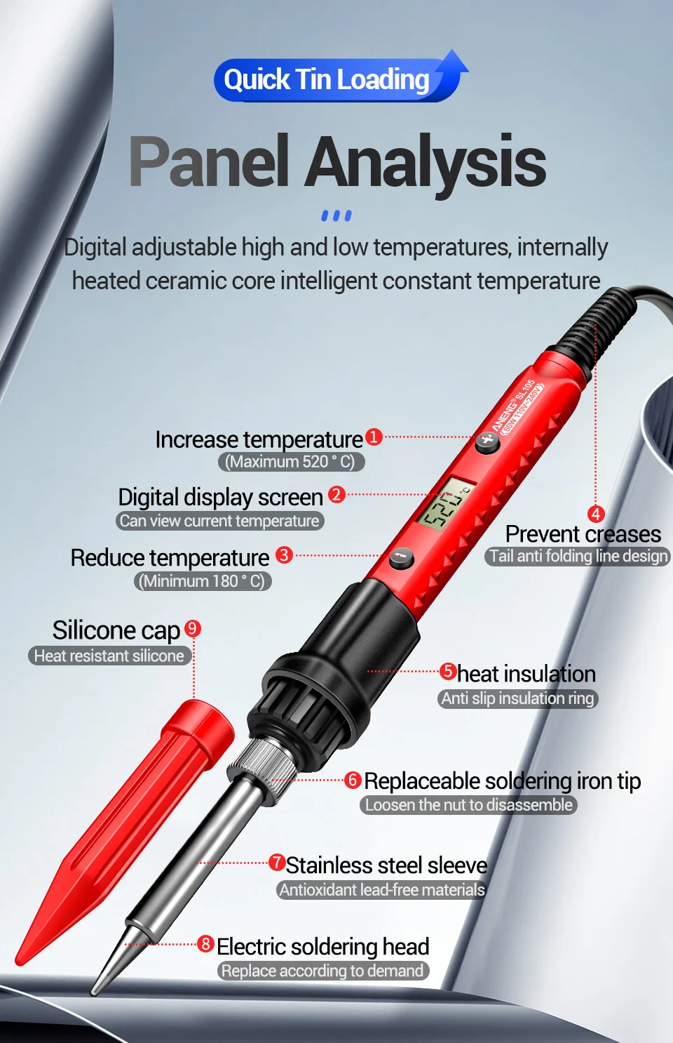 Adjustable Temperature Electric Soldering Iron ANENG SL105 Digital Display Welding Control Rework Station Heat 110V/US 220V/UE