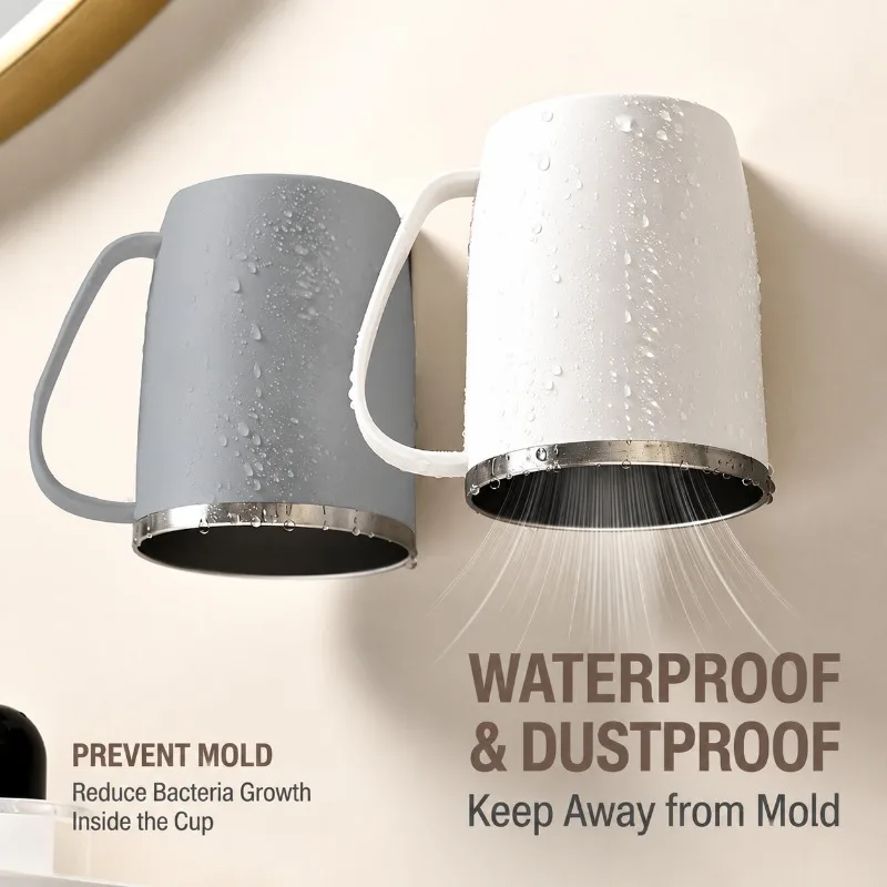 Magnetic Suction Wall-Mounted Holder 304 Stainless Steel, No Drilling With Handle, Bathroom Toothbrush Cup_voghion.com