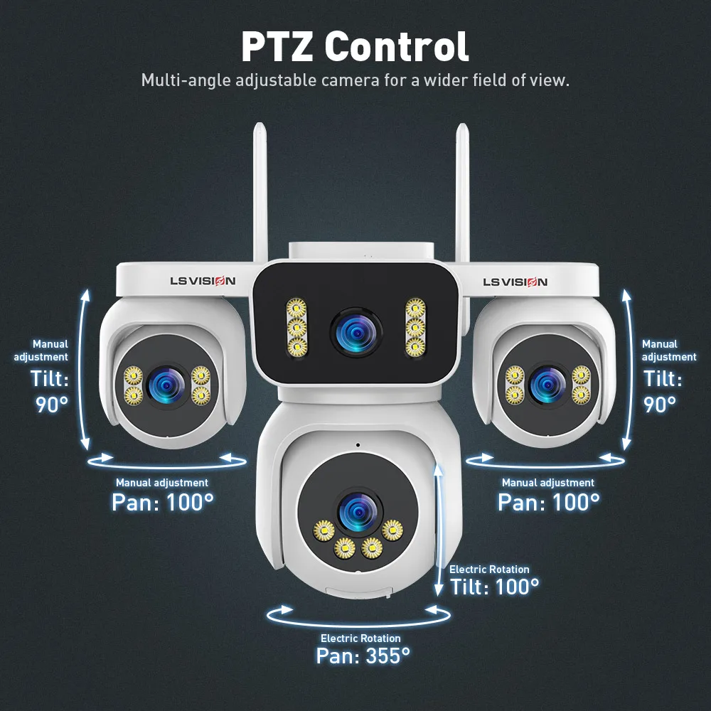 20MP IP Camera with 5m Cord 12X Zoom WiFi Security Cameras 4 Screens Night Visio