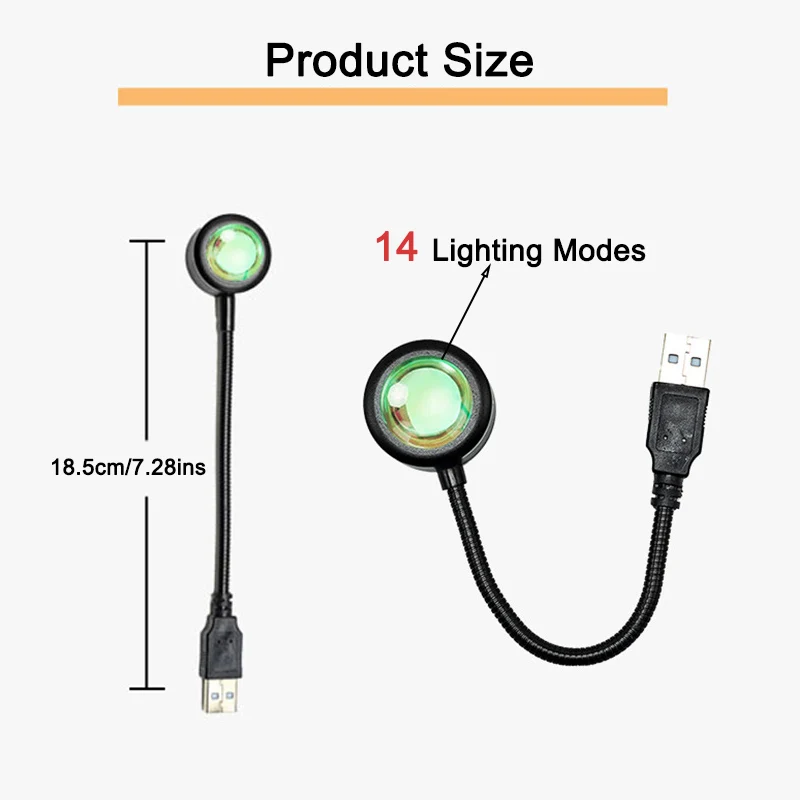 1pc USB Sunset Lamp LED Rainbow Neon Night Light Projector Photography Wall Atmosphere Lighting for Bedroom Home Room Decor Gift