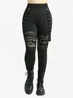 ROSEGAL Plus Size Leggings Women Casual Black Trousers Skull Hollow Out Fish Net Patchwork Grommets Straps Pencil Pants Mujer - Image 2