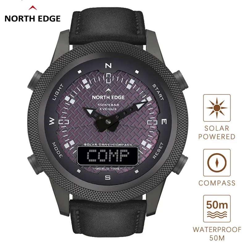 North Edge Men Digital Solar Watch Mens Outdoor Sport Orologi Full Metal Waterproof 50M Compass Countdown Cronometro Smart Watch