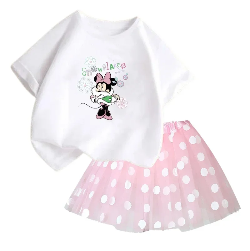 thumbnail image 1 of Conjunto de 2 piezas de camiseta de algodón para niños de Mickey de Disney, falda tutú de princesa de ballet esponjosa, falda de encaje para fiesta de cumpleaños de niña, 1 of 4