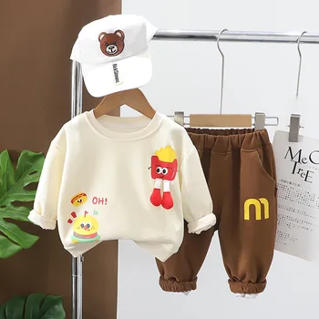 Autumn Korean Toddler Boys 2PCS Clothes Set Cartoon Printed Sweatshirts Letter Cotton Sweatpants Suit Kids Boys Outfits 1
