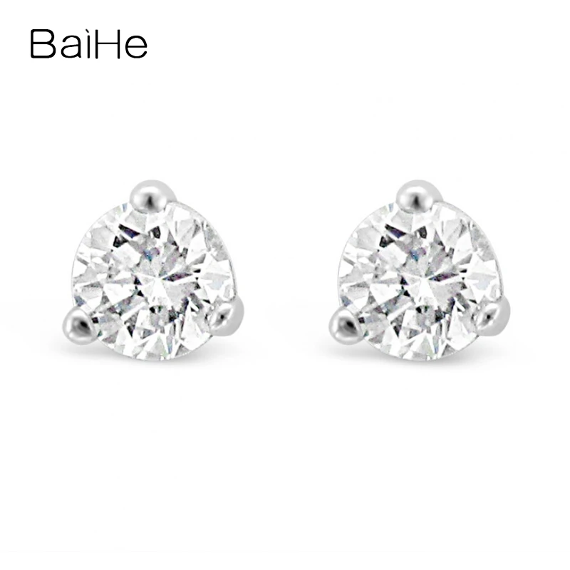 

BAIHE Solid 18K White/Yellow/Rose Gold 0.50ct H/SI Natural Diamond Round Stud Earrings For Women Men Trendy Wedding Fine Jewelry