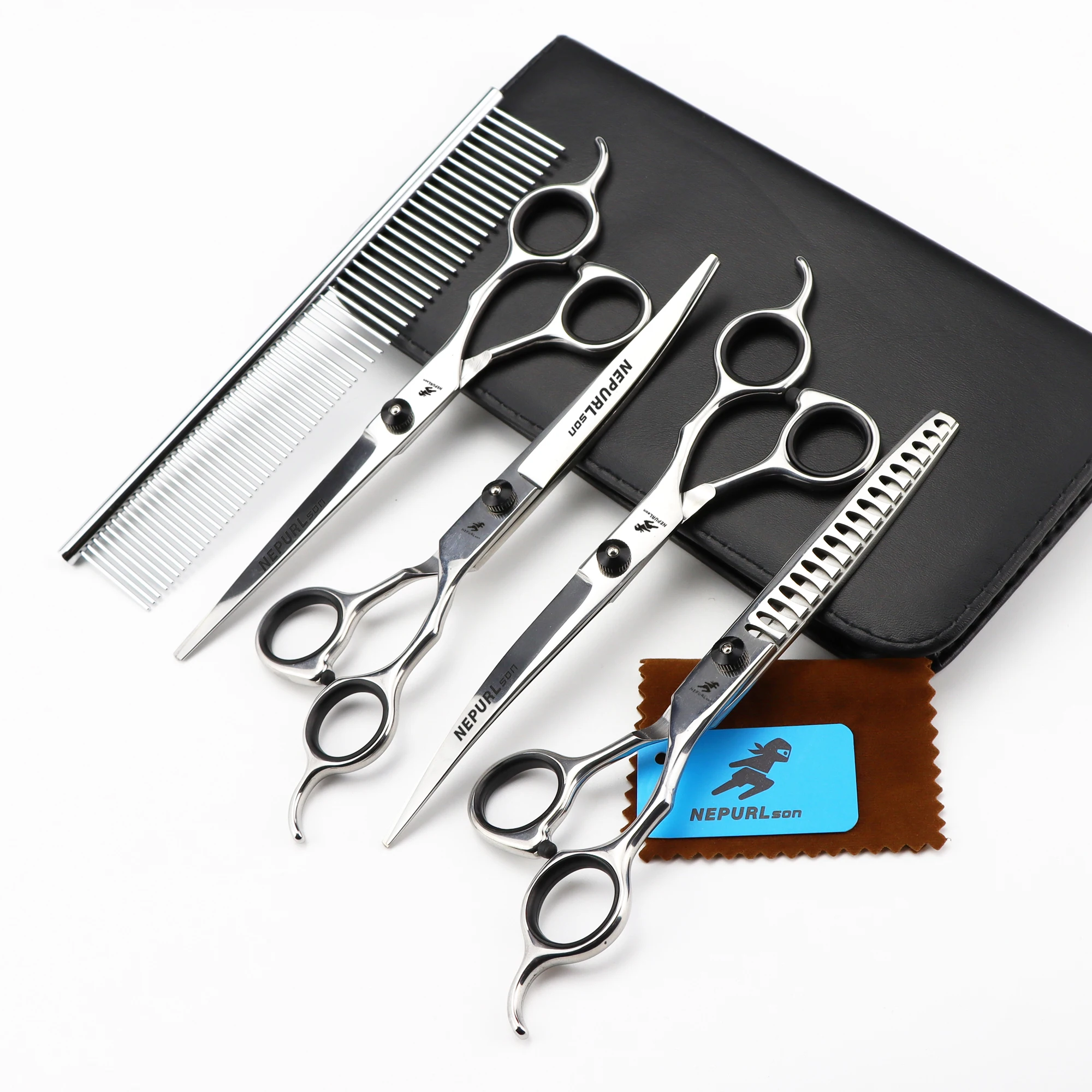 Pet Grooming Scissors Stainless Steel Cats and Dogs Hair Seam Scissors Up and Down Curved Sharp Haircut Pet Tool Set