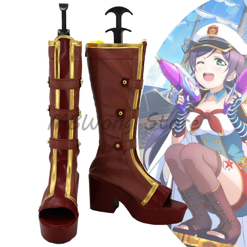 

LoveLive! Love Live School Idol Nozomi Tojo Navy Sailor Cosplay Shoes Customized Leather Boots Halloween Carvinal Costume Props