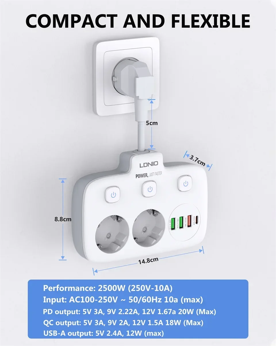 Description Picture 6 of itemEU Plug Power Strip 2 Outlets with 3 USB 1 Type-C Port Electrical Socket Universal Outlet Home Office Adapter Surge Protector