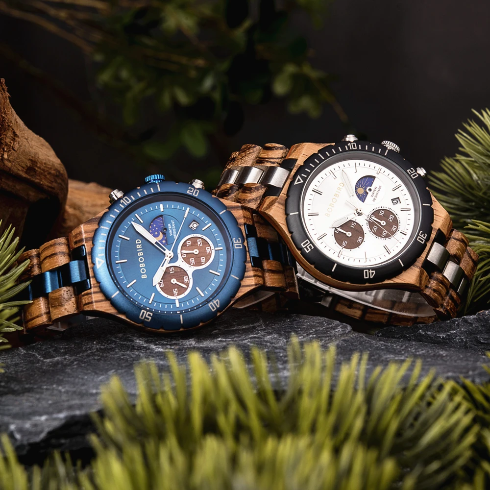 BOBO BIRD Wood Watch Quality Quartz Movement Men's Watches Man Timepieces Chronograph Relogio Masculino Customized Dropshipping