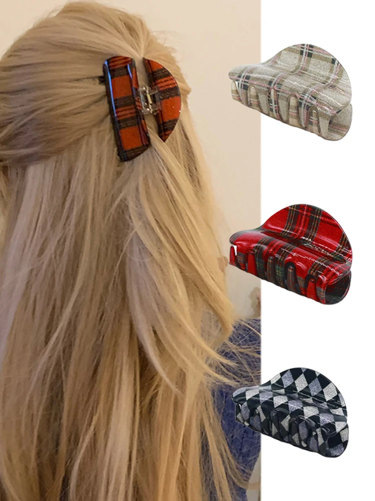 

1 шт., Женская клетчатая заколка для волос